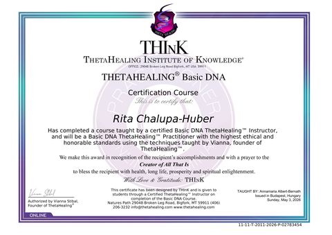 ThetaHealing Basic DNA bizonyítvány – Huber Rita