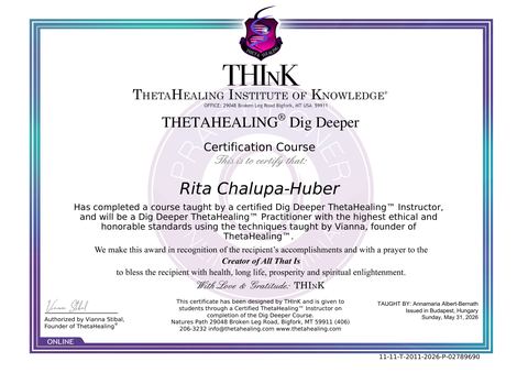 ThetaHealing Dig Deeper bizonyítvány – Huber Rita
